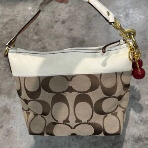 Coach Two-Tone Signature Shoulder Bag - Brown and Cream